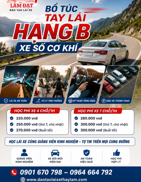 Bổ túc tay lái hạng B số sàn 