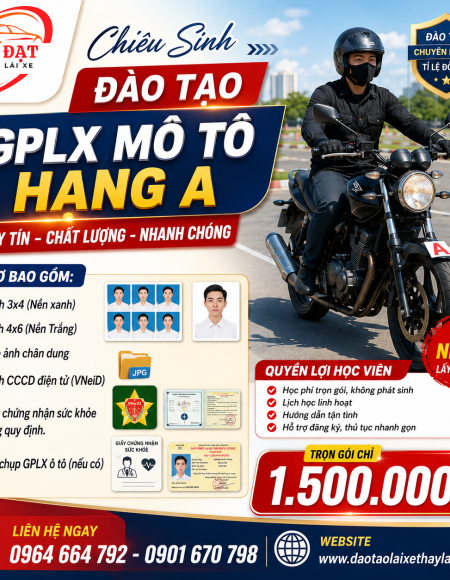 Chiêu sinh khóa đào tạo GPLX xe máy hạng A năm 2026